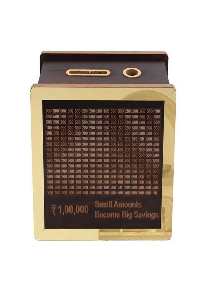 nexat Wooden Piggy Bank for Kids & Adults, Coin Box with Carved Design, Savings Box, Mini Bank, Donation Box, Smart Money Box, Wooden Coin Box, Money Saver, Piggy Bank with Numbers (5) - Image 1